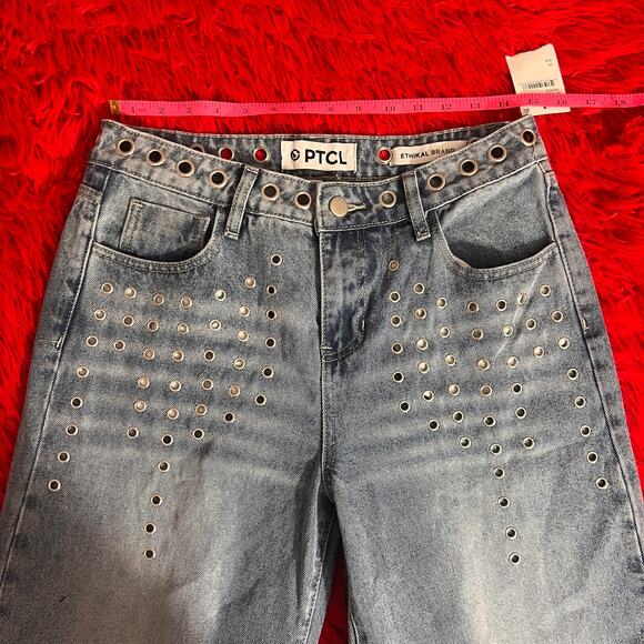 NWT Womens Nordstrom PTCL Light Wash Skate Wide Leg Jeans with Eyelet Details 28 - Picture 2 of 4